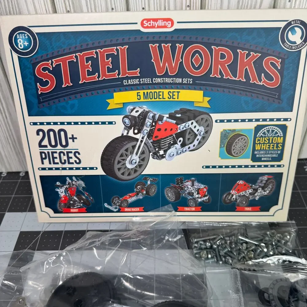 Schylling Steel Works Construction Building Kit STW5 Build 5 Model w/ Wheels NIB